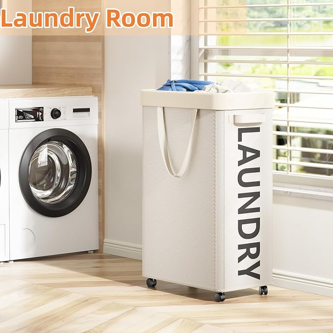 Laundry Basket with Wheels, 90L Rolling Laundry Hamper with Wheels, Large - Image 2