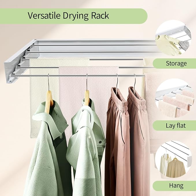 Wall Mounted Drying Rack 31.5'', Foldable Wall Clothes Drying Rack, Space - Image 5