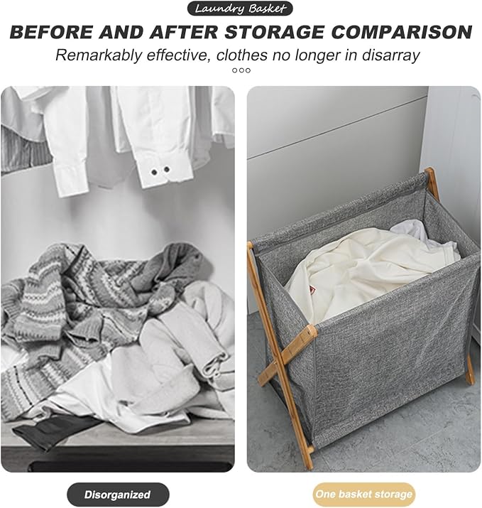 Large-Capacity Foldable Laundry Basket Freestanding Laundry Hamper Nan Bamboo - Image 3