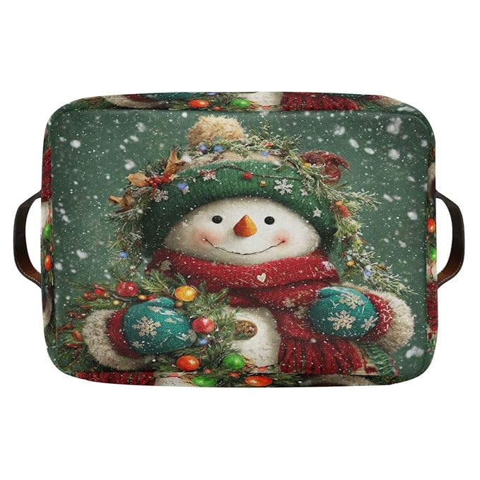 Snowman Green Christmas Pattern Rectangular Storage Bin Basket - Image 8