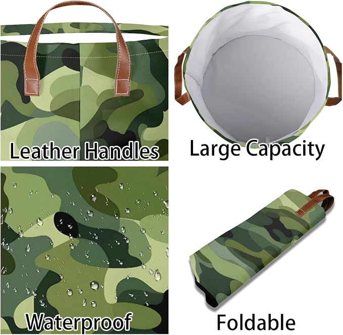 Green Camo Laundry Hamper Waterproof Collapsible Basket - Image 3