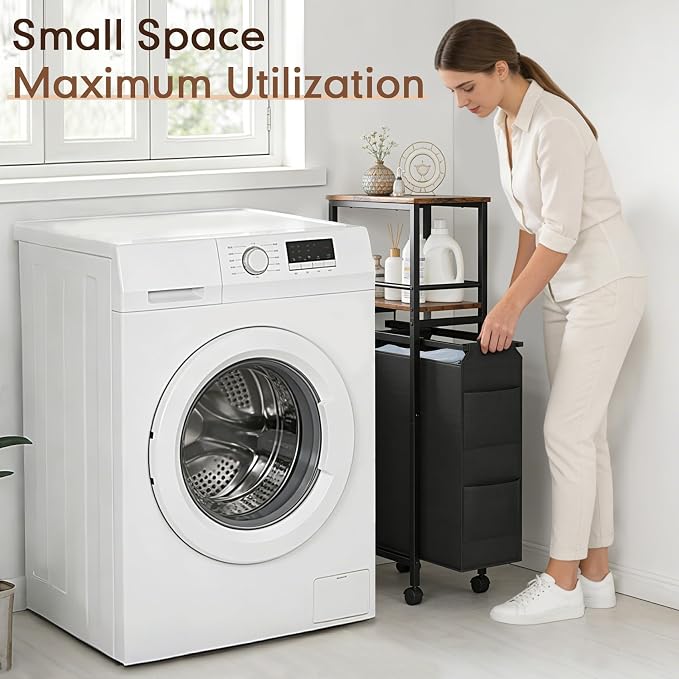 Slim Laundry Hamper with Shelf, 40L Rolling Laundry Basket with Wheels - Image 2