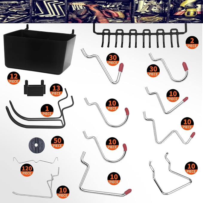 Calax 338PCS Pegboard Hooks Organizer Kit, Fit 1/8 or 1/4 inch Peg Board - Image 8