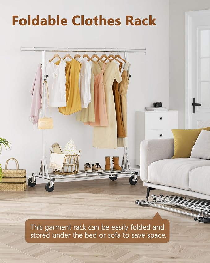 Hoctieon 1-Minute Assembly Clothes Rack, 480 lbs Heavy Duty Rolling Clothing - Image 4