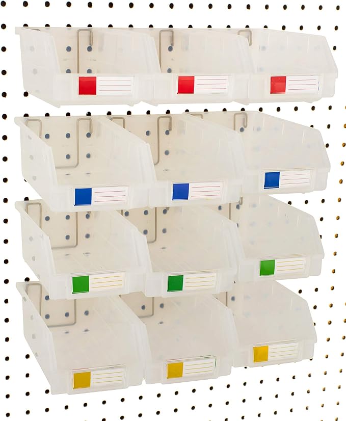 Pegboard Bins – 12 Pack Clear Extra Large by RightArrange