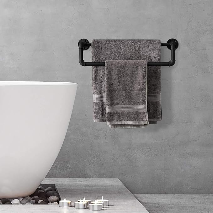 MyGift Double Industrial Pipe Towel Bar - Image 4