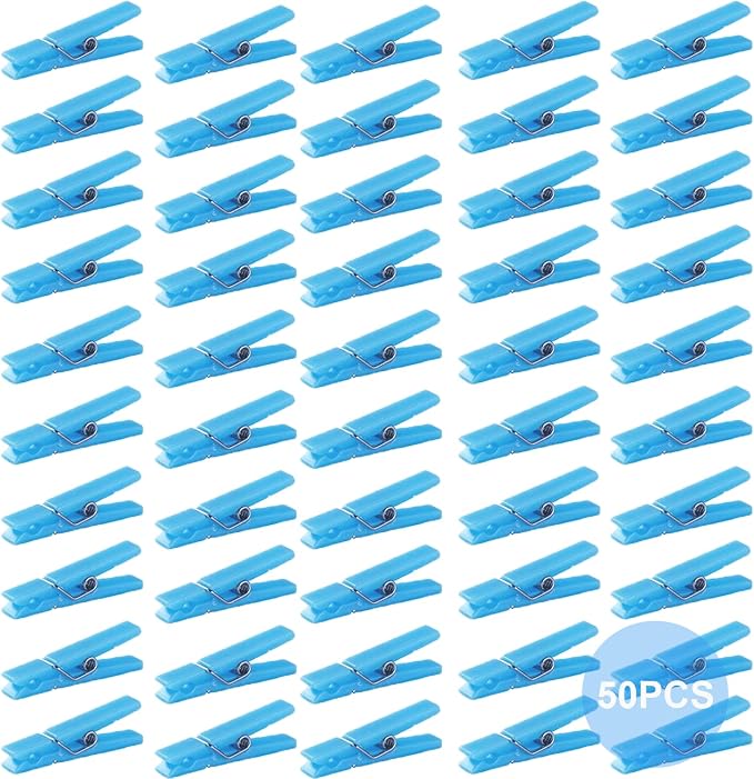 50 Blue Clothes Pins for Baby Shower Game, 1.4'' Premium Plastic Mini by XINHUIDALSQ