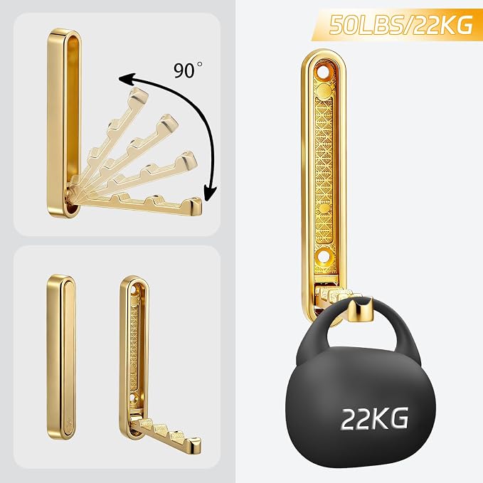 2 Pcs Extended Folding Coat Hooks Wall Mounted, 4.33 in Gold Foldable Wall - Image 3