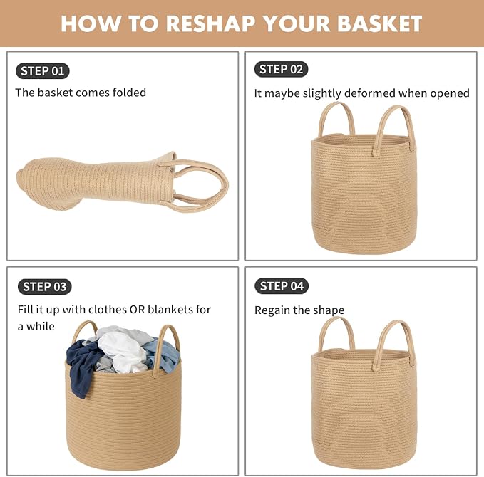 ShellKingdom Laundry Basket, Large Natural Rope Woven Storage Basket - Image 7