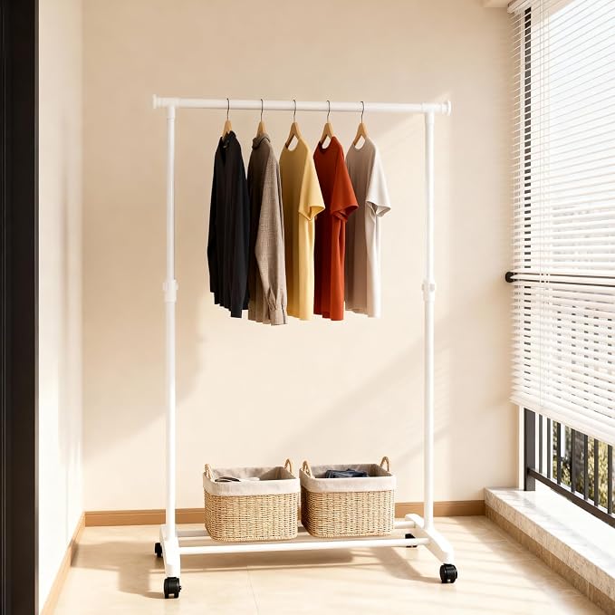 Clothing Drying Rack with Wheels, Standard Rod Simple Rolling Metal Laundry - Image 7