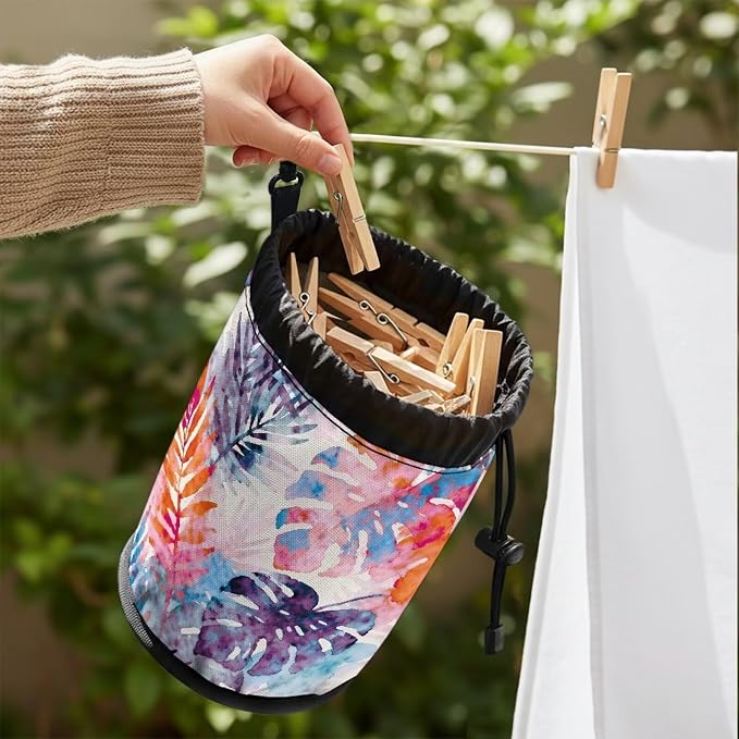 Tropical Leaf Clothespin Bag Holder Outside, Hanging Clothes Pin Bag - Image 4