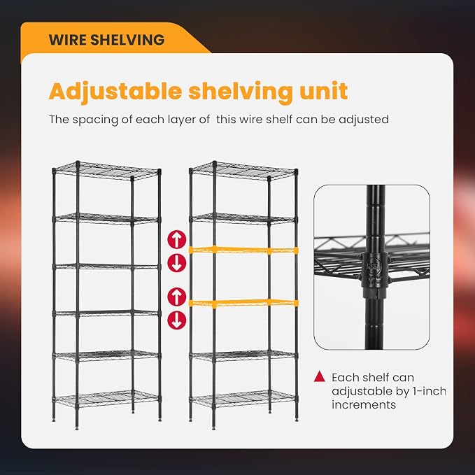Meet perfect 6-Tier Wire Shelving Unit, 900LBS Heavy Duty Metal Storage Shelves - Image 5
