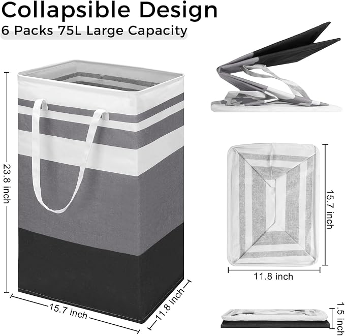 Foaincore 6 Pieces 75 L Laundry Hamper Basket Organizer Large Laundry Bag Bulk - Image 2