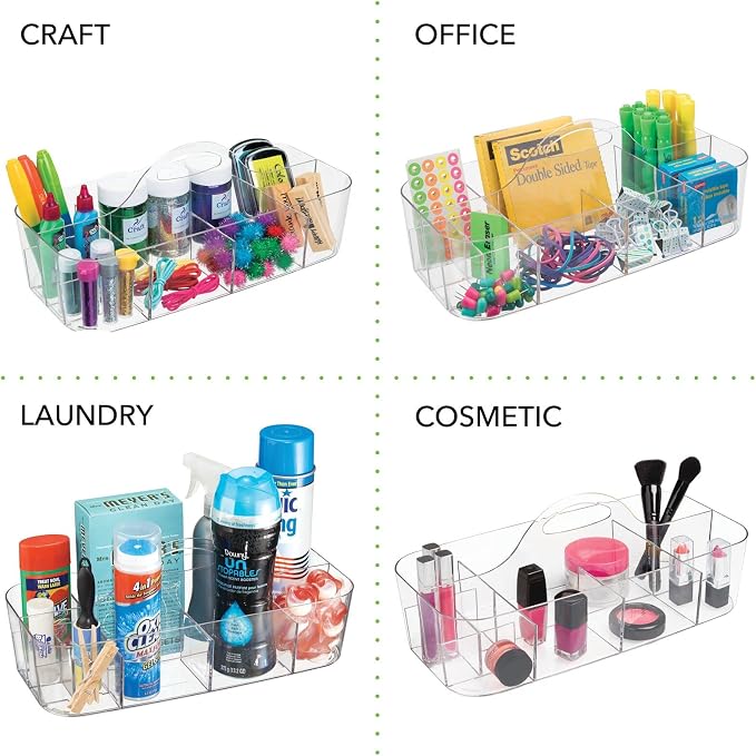 mDesign Plastic Divided Art and Craft Storage Organizer Caddy Tote Bin - Image 7