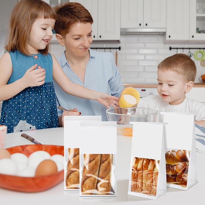 100 Pack Bakery Bags with Window, 5.1x3.9x11 Inches Paper Bread Packaging Tin - Image 5