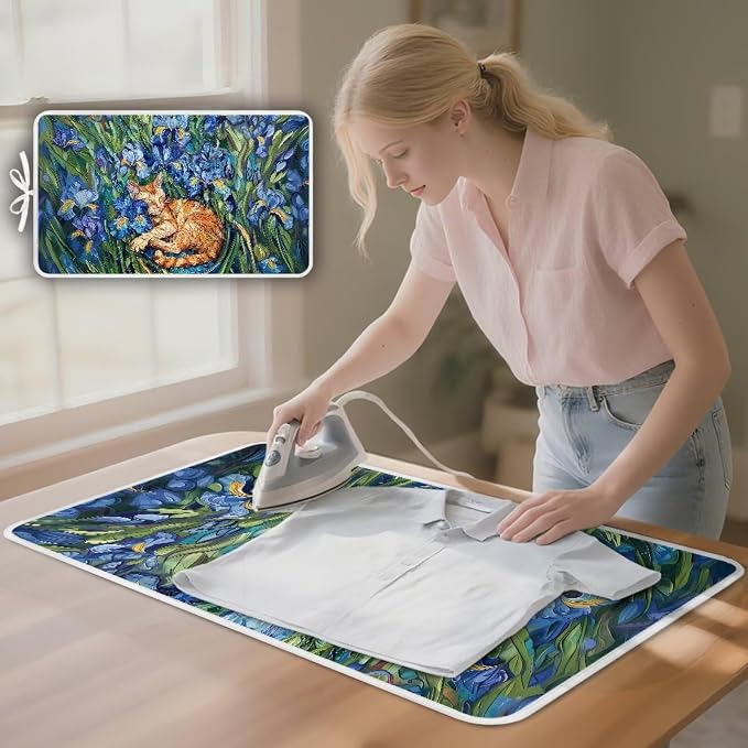 Ironing Mat Iris Flower Orange Cat Print Portable Ironing Pad - Image 2
