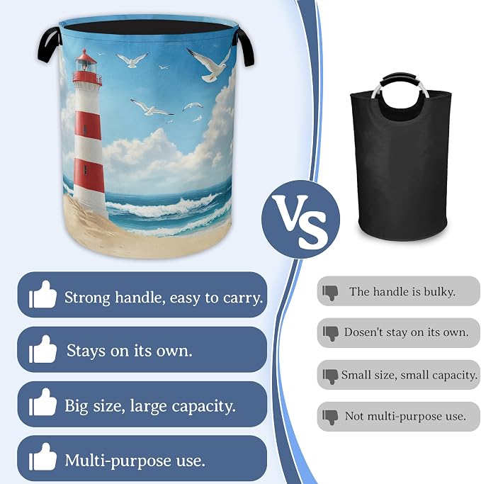 Lighthouse On The Beach Laundry Basket, Foldable Oxford Cloth Laundry Hamper - Image 3
