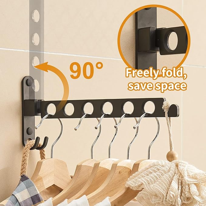 JOOM Retractable Folding Wall Mounted Clothes Hanger Rack Clothes Storage - Image 3