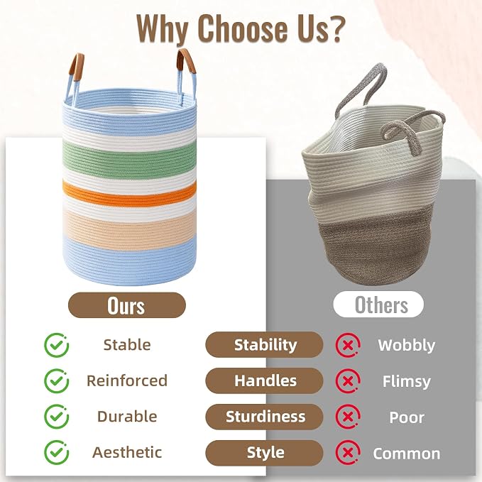 60L Striped Laundry Basket, Rainbow Laundry Hamper - Image 7