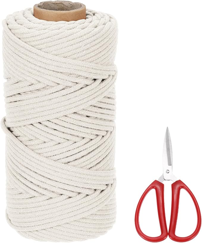 MECCANIXITY Braided Macrame Cord, 4mm x 109 Yards Natural Cotton Rope Macrame by MECCANIXITY