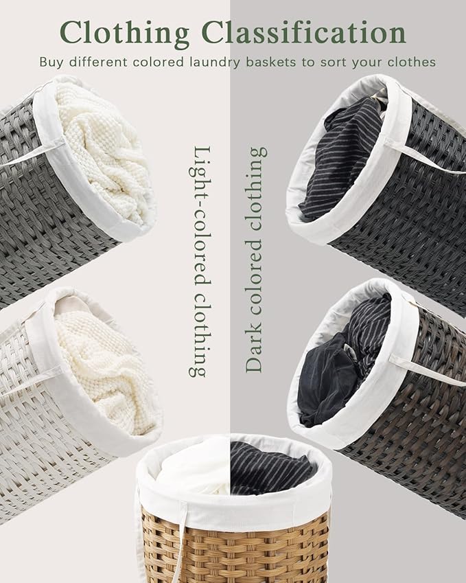 Laundry Hamper with Lid 23.8 Gal Round Laundry Basket with Lid Handwoven - Image 4