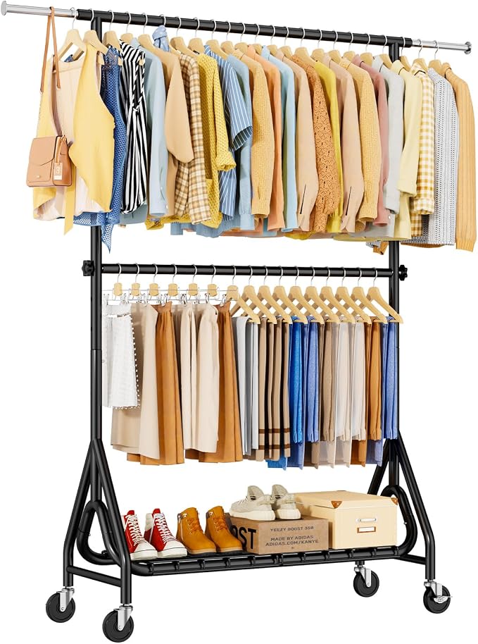 Heavy Duty Clothes Rack for Hanging Clothes, Double Rods Clothing Rack by JIEJIERUI