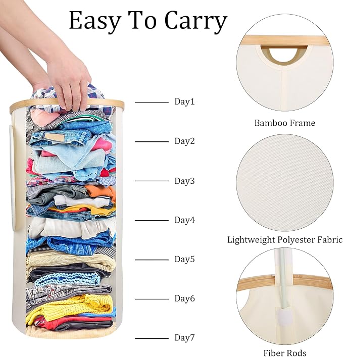 Slim Laundry Basket with Lid, 80L Narrow Laundry Hamper with Removable Bag - Image 4
