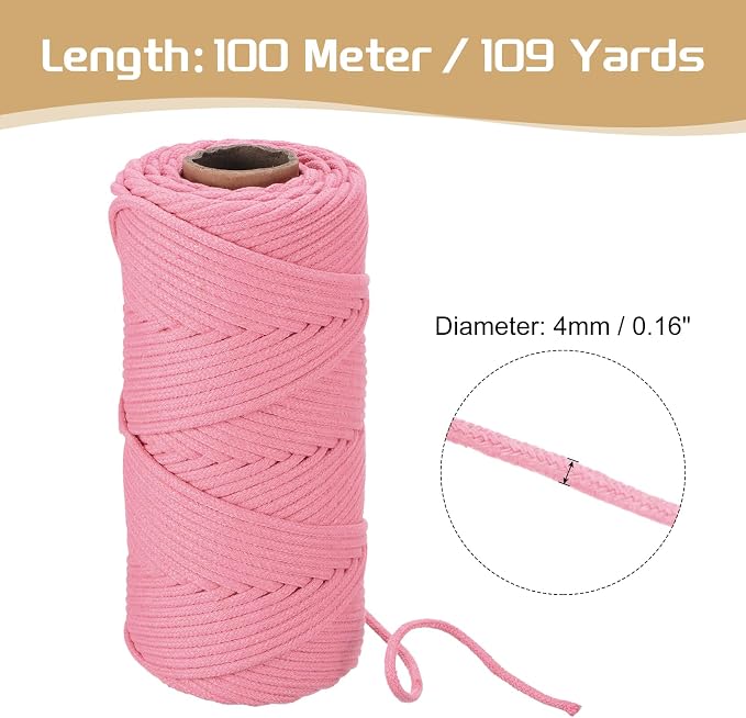 Rebower Macrame Cord 4mm x 109 Yard, Natural Cotton Macrame Rope Twisted - Image 2