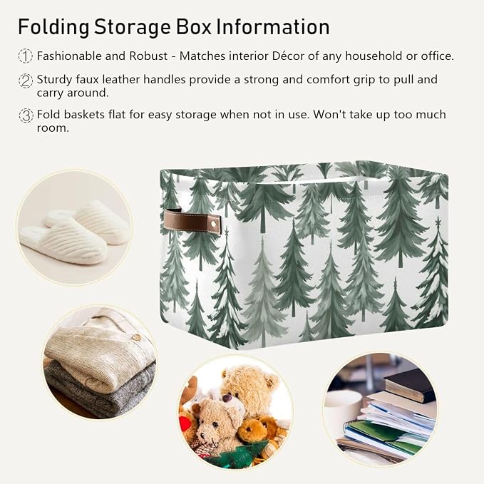 Pfrewn Christmas Square Storage Basket Woodland Rustic Forest Pine Trees - Image 6