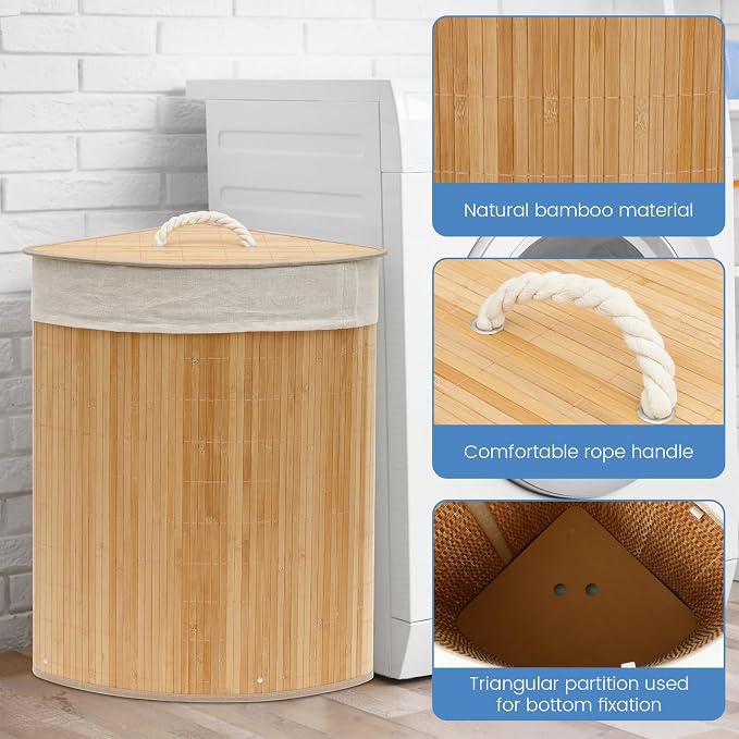 Laundry Hamper with Lid & Inner Bag Large Capacity Bamboo Laundry Basket Space - Image 5