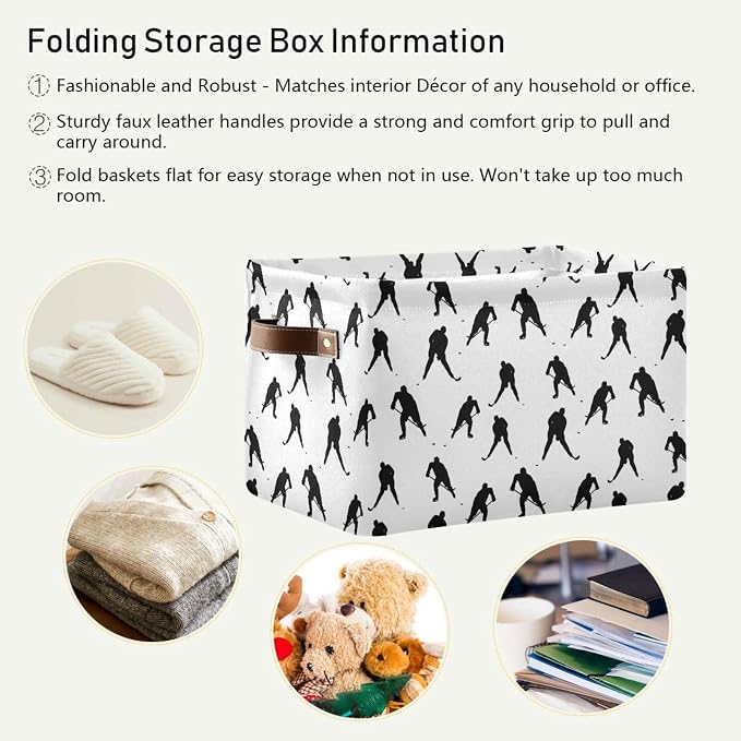 Pfrewn Storage Basket Bins Foldable Laundry Hamper Toy Hockey Players Black - Image 6