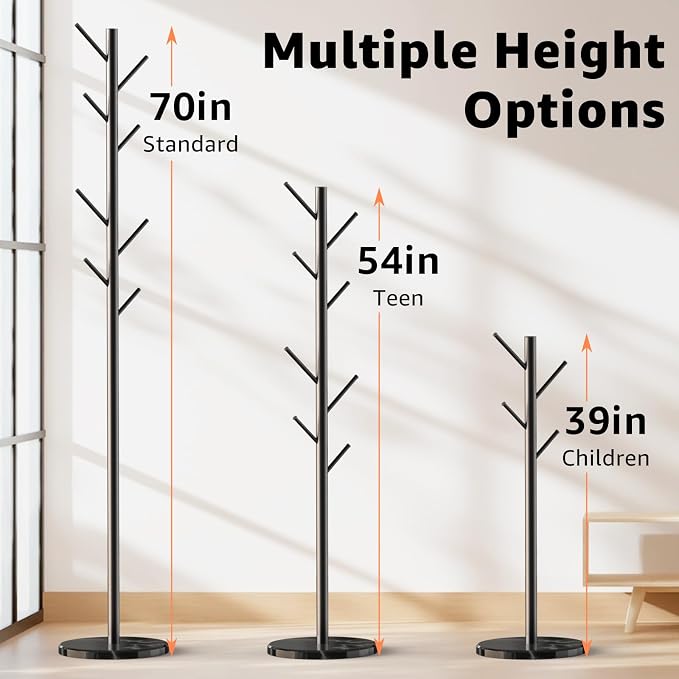 Coat Rack with Natural Marble Base, Metal Freestanding Coat Rack with 8 Hooks - Image 6