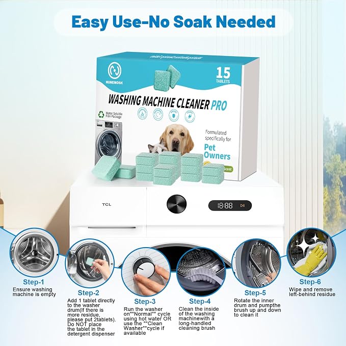 Washing Machine Cleaner, Washer Machine Cleaner Tablets 15 Pcs + Dryer Vent - Image 4
