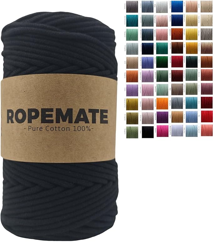 ROPEMATE 3mm Braided Macrame Black Cord 110Yards 100% Cotton Rope by ROPMEATE