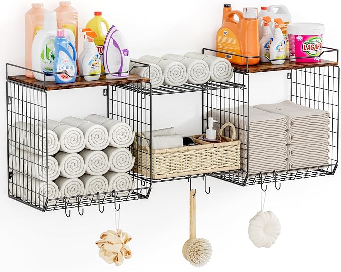【2 PACK】3-Tier Wall Mounted Wire Baskets Work As-Laundry Room Shelves Over The by LIDTOP