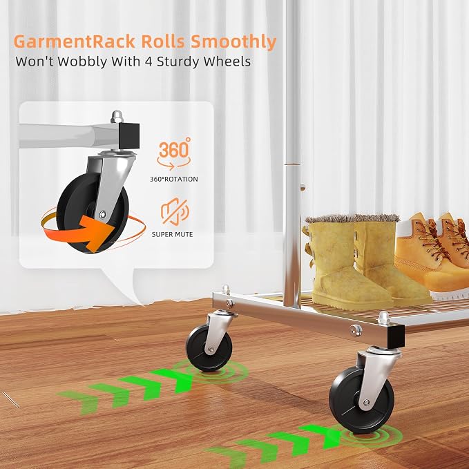 Simple Trending Standard Clothing Garment Rack, Rolling Clothes Organizer - Image 3