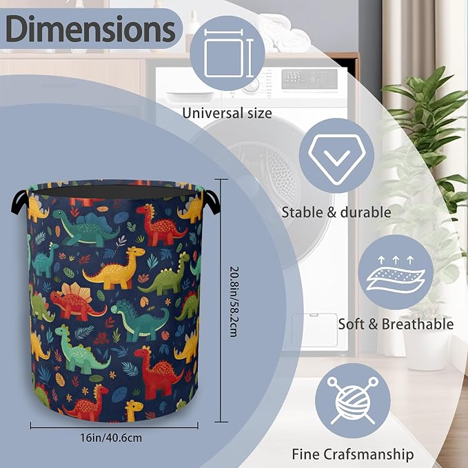 Cute Dinosaur Laundry Hamper, Fern Plants Dirty Clothes Laundry Basket - Image 2