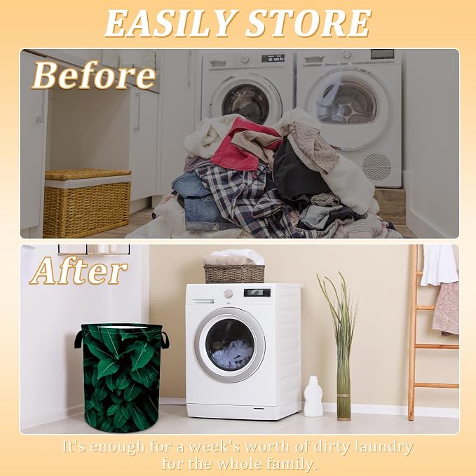 Tropical Leaves Laundry Basket, Plants Laundry Hamper Foldable Waterproof - Image 3
