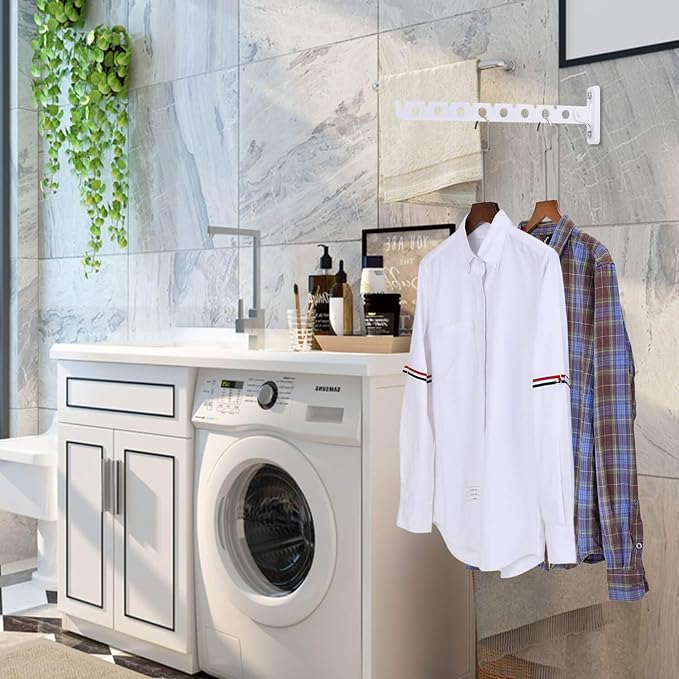 Wall Mount Clothes Hanger Stainless Steels Laundry Hanger Dryer Rack White - Image 2