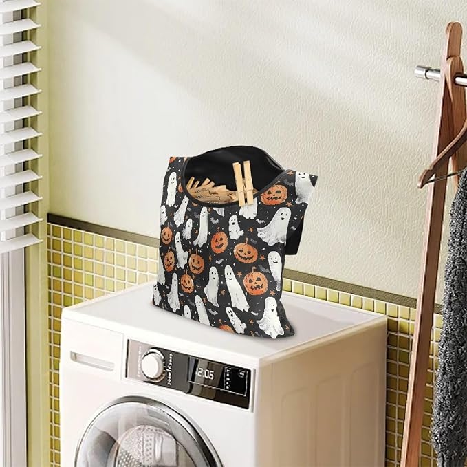 Jack-O'-Lantern Ghost Clothes Pin Hanging Bag Clothespin Storage Bag Portable - Image 2