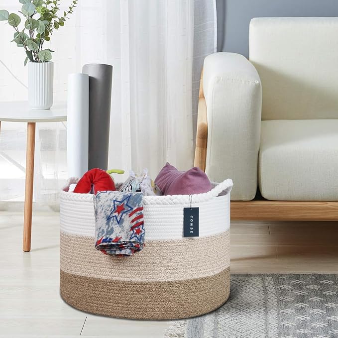 COMSE Extra Large Blanket Basket, Woven Laundry Basket, 21.7”x 13.8”, Nursery - Image 6