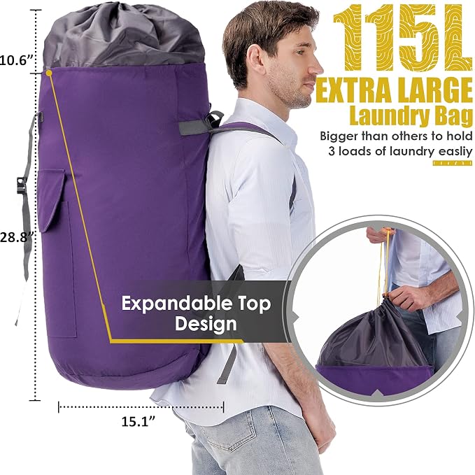 Backpack Laundry Bag, 115L Heavy Duty Extra Large College Laundry Backpack - Image 3