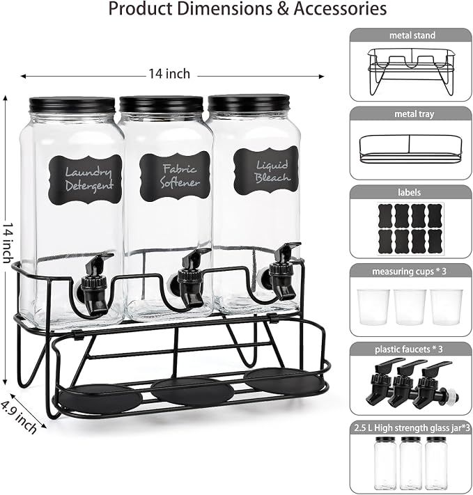 3 Sets 2.2L Liquid Laundry Detergent Dispenser, Glass Laundry Soap Dispenser - Image 2