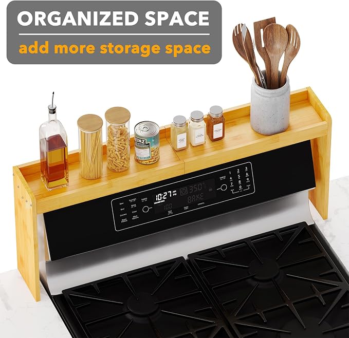 SpaceAid Bamboo Over the Stove Spice Holder Shelf, 31.5" Kitchen Organizer - Image 3