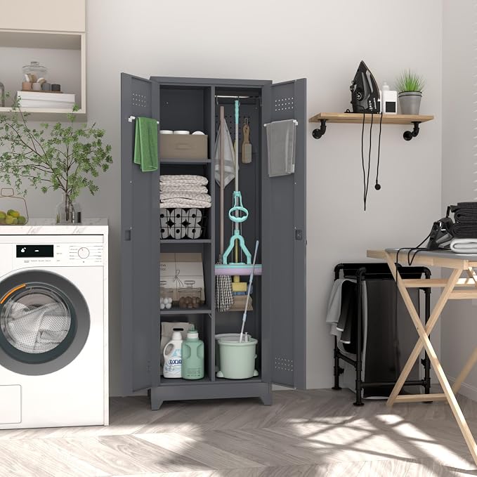 Metal Lockable Storage Cabinet, Tall Garage Storage Cabinets - Image 5