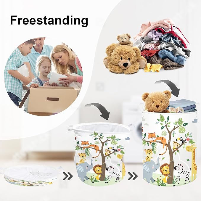 Forest Animals Laundry Hamper Woodland Tree Large Storage Basket Parents - Image 3