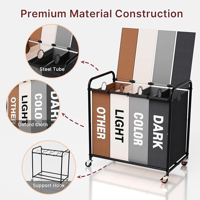 4-Compartment Laundry Cart - Image 4