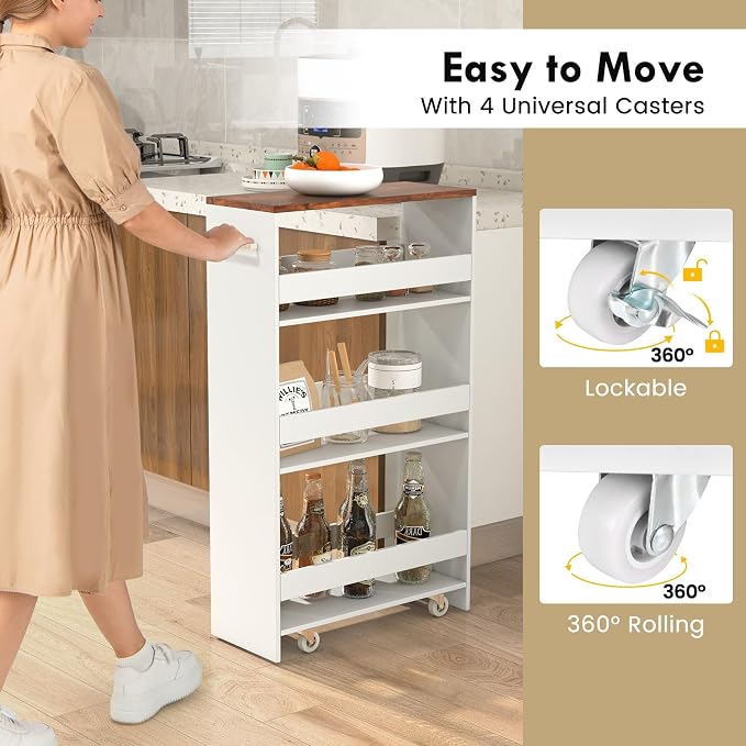 Slim Storage Rolling Cart, 4-Tier Side Out Shelving Unit - Image 6