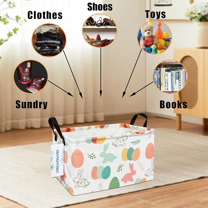 LANGYASHAN Rectangular Storage Bin Collapse Canvas Fabric Cartoon Storage Basket - Image 7