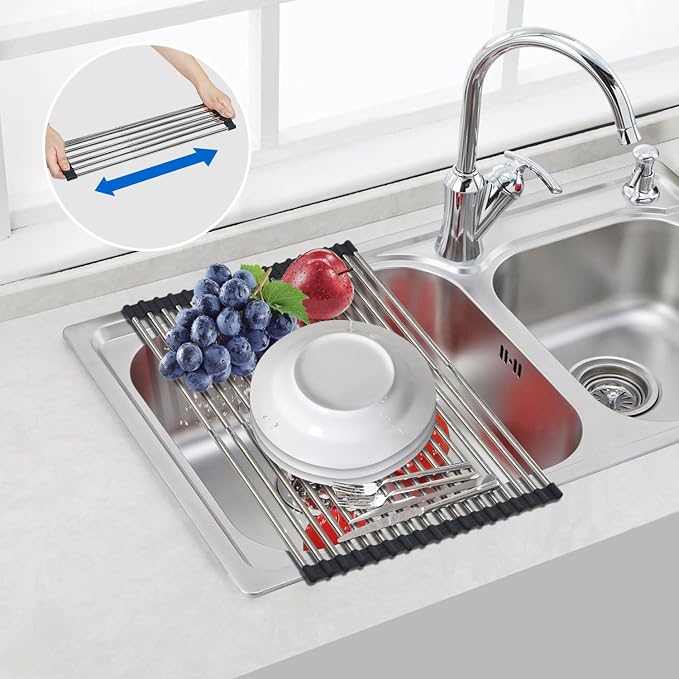 Expandable Large Draining Rack, Roll Up Heat-Resistant Dish Drainer - Image 3